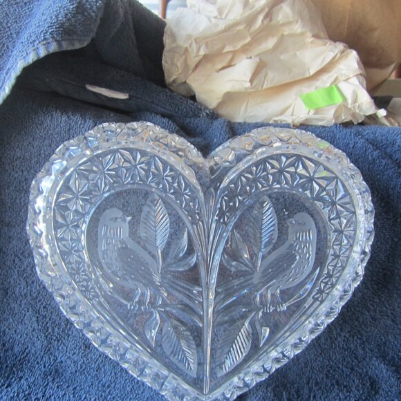 VTG HOFBAUER CRYSTAL HEART DISH W/LOVEBIRDS, MADE IN GERMANY - Picture 6 of 6